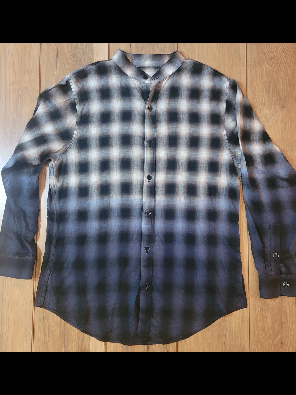 ‼️SOLD OUT‼️ORO Los Angeles "The Melia" Ombre Plaid Band Collar Shirt Black/Blue